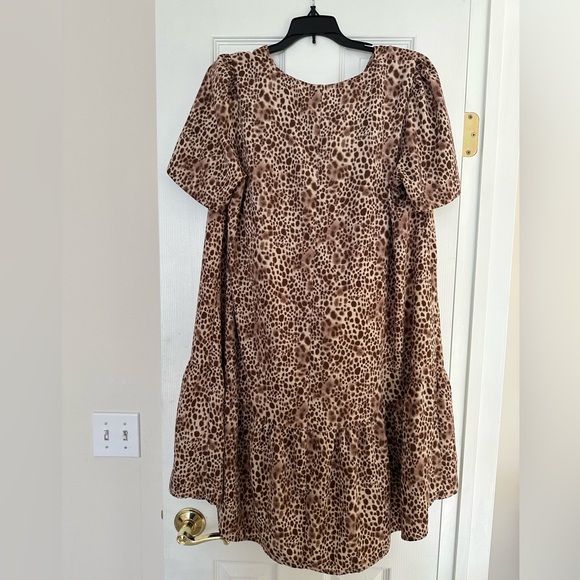 A New Day Women's Cheetah Print Ruffle Hem Short Sleeve Swing Dress Size L - Picture 2 of 4